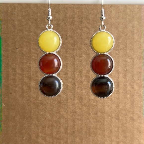 22148 Yellow, Orange Agate & Tiger Eye Earrings - Picture 2 of 4